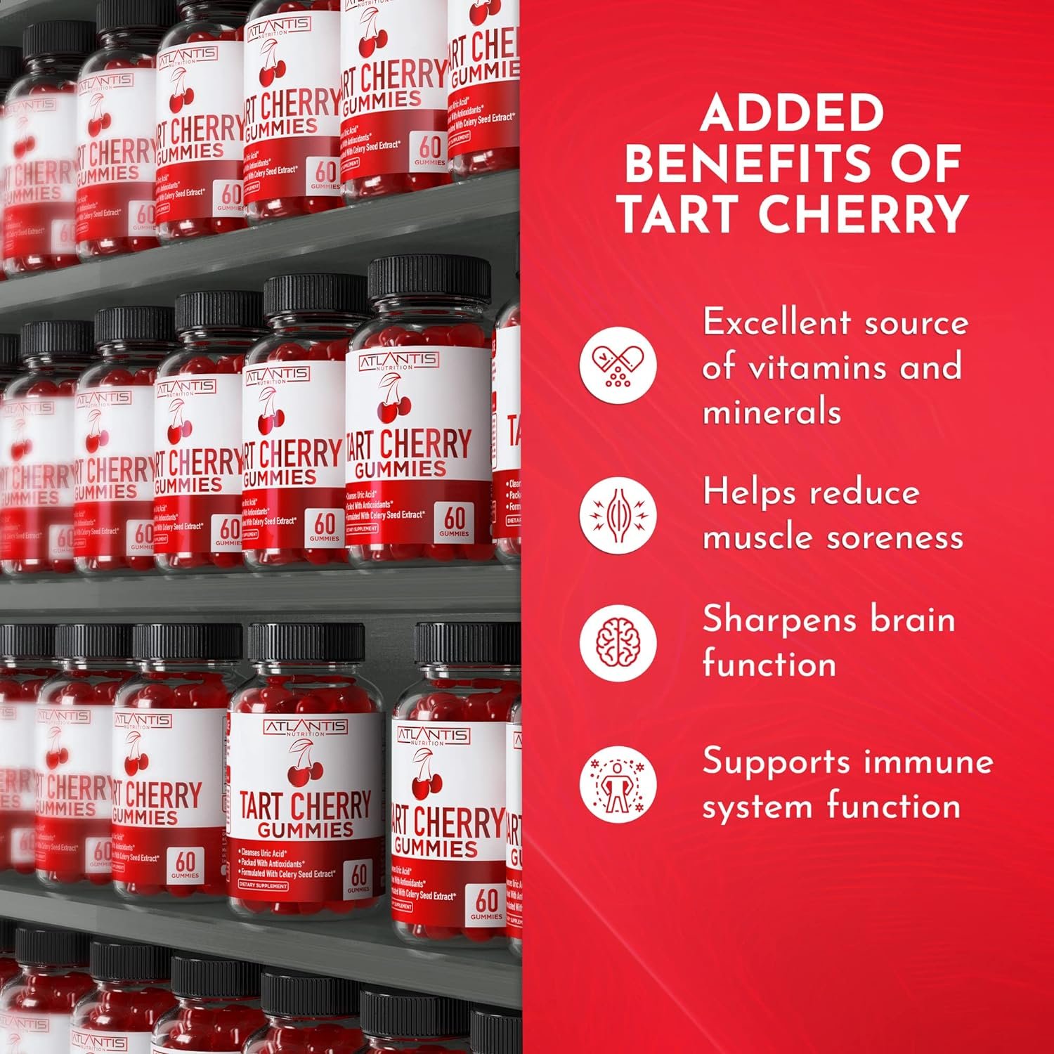 Tart Cherry Gummies with Celery Seed Extract - Advanced Uric Acid Cleanse for Immediate Gout Relief. Powerful Antioxidant with Joint Support - 60 Gummies