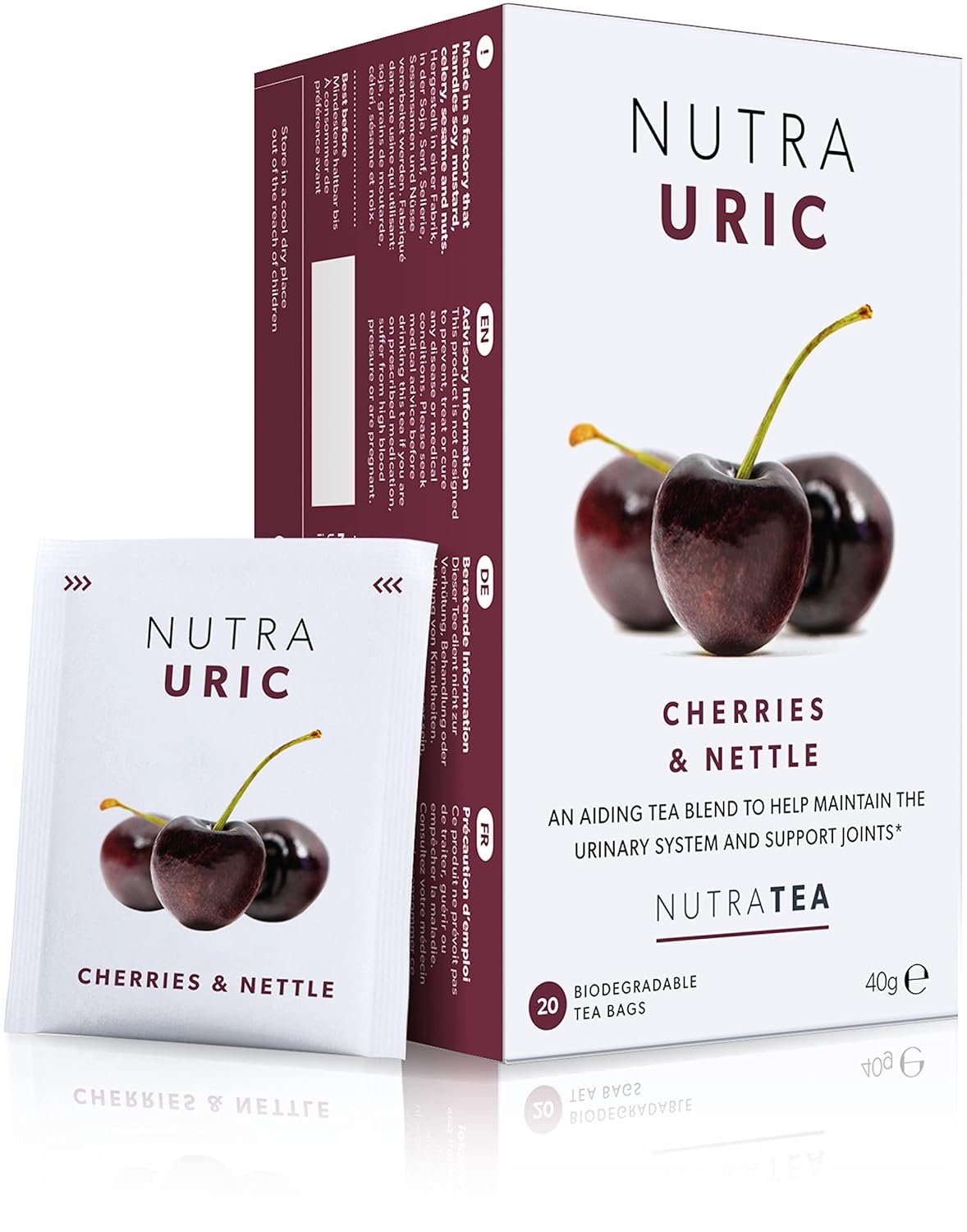NUTRAURIC - Uric Acid Cleanse and Kidney Support – Kidney Cleanse Tea – Includes Cherry, Nettle  Turmeric - 20 Enveloped Tea Bags - by Nutra Tea - Herbal Tea