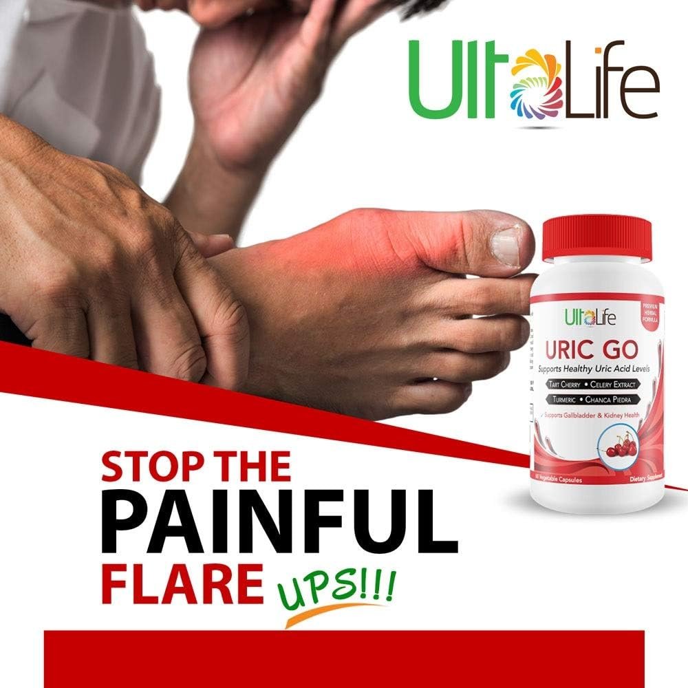 #1 URIC GO Uric Acid Cleanse Support Supplement for G.O.U.T - Natural Kidney Cleanse Detox Formula Chanca Piedra, Celery Seed, Tart Cherry, Cranberry, Pomegranate, Turmeric, Vegan Non-GMO 60 Capsules