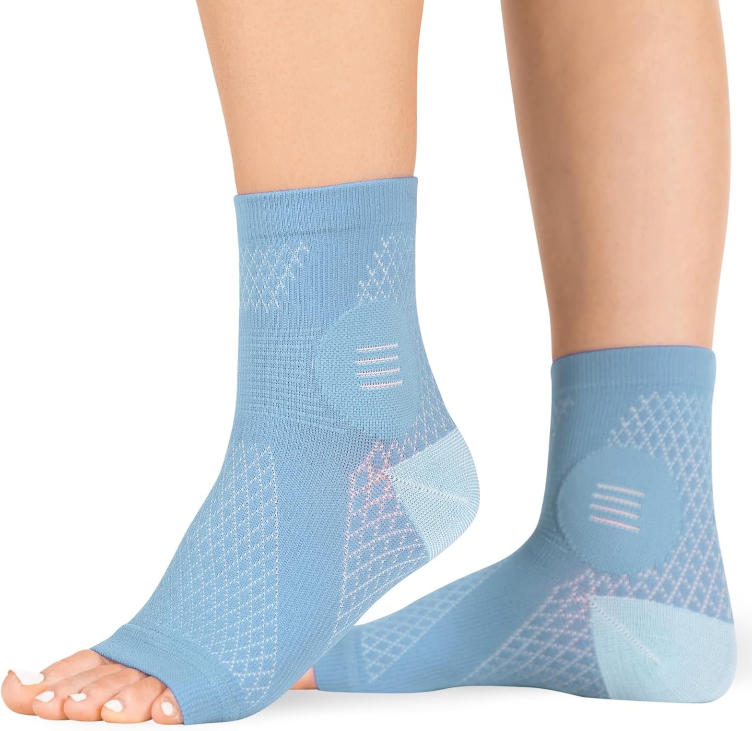 BraceAbility Neuropathy Socks - Peripheral Neuritis Compression Diabetic Toeless Foot Sleeves for Nerve Damage in Feet, Ankle Gout, Plantar Fasciitis Relief for Men and Women (L - Light Blue)