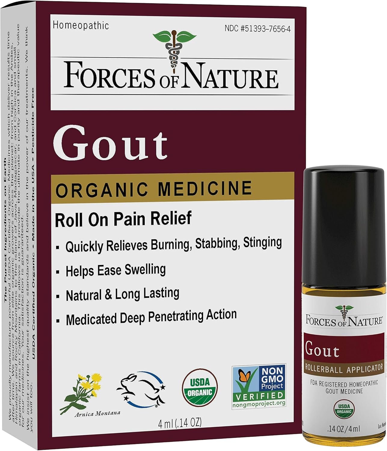 Forces of Nature – Natural, Organic Gout Relief (4ml) Non GMO, No Harmful Chemicals –Fast Acting Relief for Inflammation, Discomfort, Burning Pain Caused by Gout in the Toes, Feet, Hands and Joints