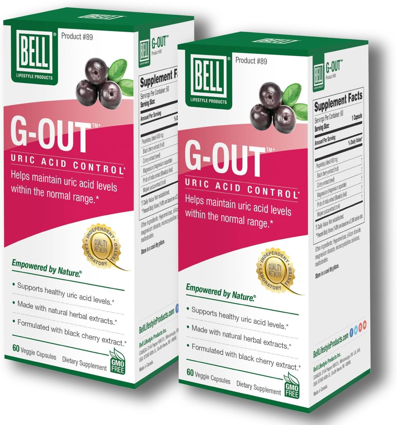 Bell G-Out Uric Acid Cleanse -2 Pack Combo | A Unique Blend of Herbal Extracts That Supports Uric Acid Levels Within Normal Range | 120 Capsules