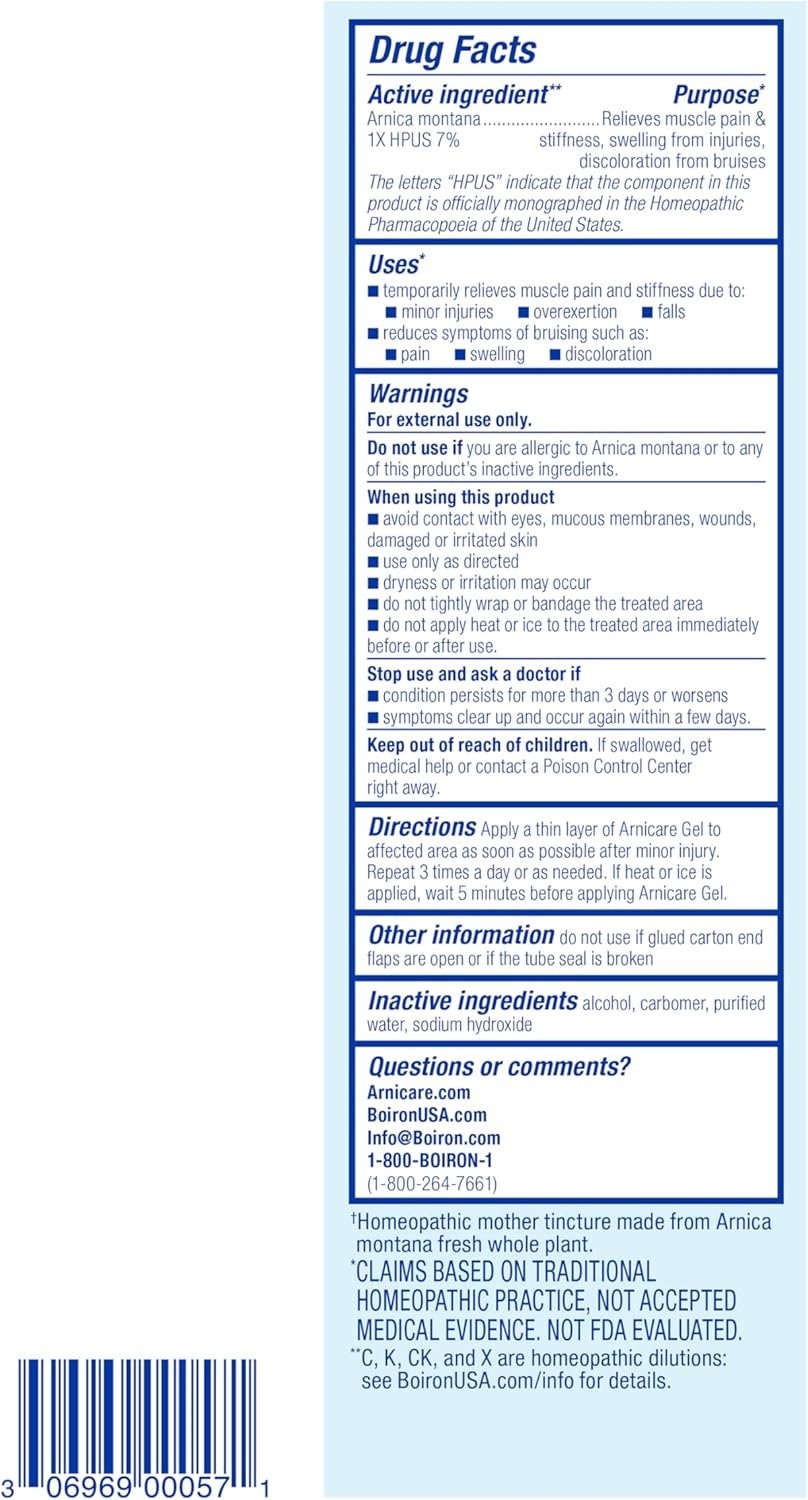 Boiron Arnicare Gel for Relief of Joint Pain, Muscle Pain, Muscle Soreness, and Swelling from Bruises or Injury - Non-greasy and Fragrance-Free - 2.6 oz Boiron Arnicare Gel for Relief of Joint Pain, Muscle Pain, Muscle Soreness, and Swelling from Bruises or Injury - Non-greasy and Fragrance-Free - 2.6 oz