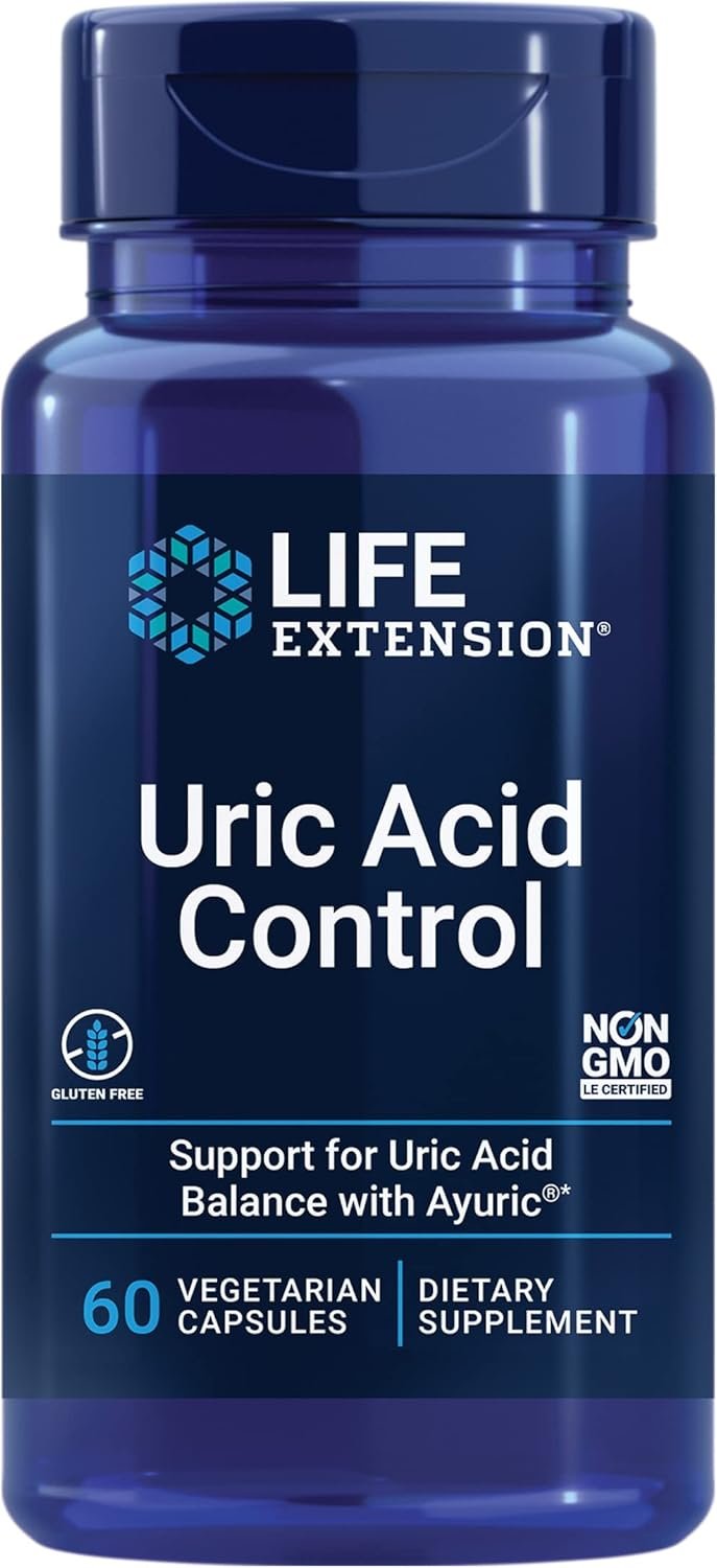 Life Extension Uric Acid Control, Promotes Healthy uric Acid Balance, Joint Health, discomfort Relief, Gluten Free, Non-GMO, Vegetarian, 60 Capsules Life Extension Uric Acid Control, Promotes Healthy uric Acid Balance, Joint Health, discomfort Relief, Gluten Free, Non-GMO, Vegetarian, 60 Capsules