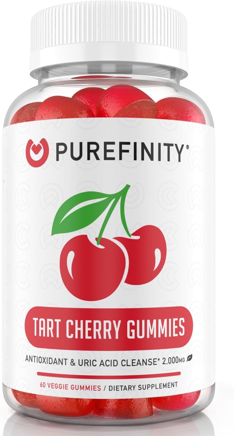 PUREFINITY Tart Cherry Gummies – Uric Acid Flush for Joint Relief  Recovery, Raw Juice Extract Antioxidant – Non-GMO, Gluten Free, Vegan, 60 Count