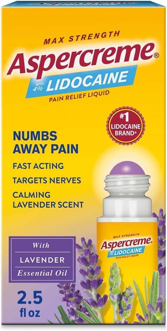 Aspercreme Odor Free Max Strength Lidocaine Pain Relief Liquid with Roll-On No Mess Applicator, 2.5 oz.