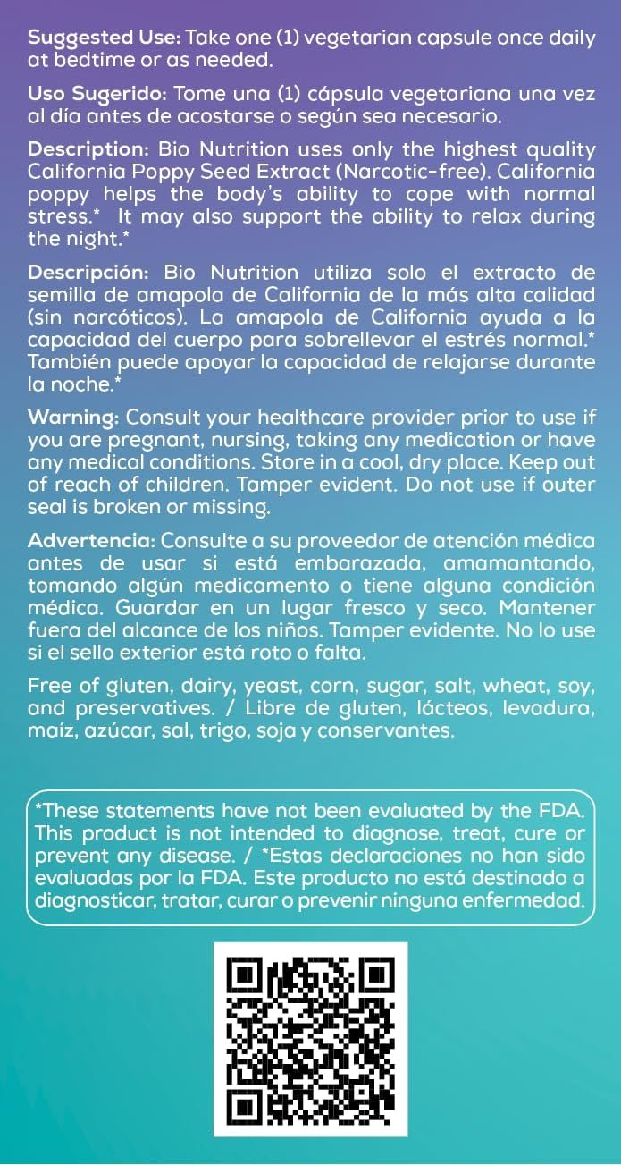 Bio Nutrition California Poppy Vegi-Caps, 60 Count