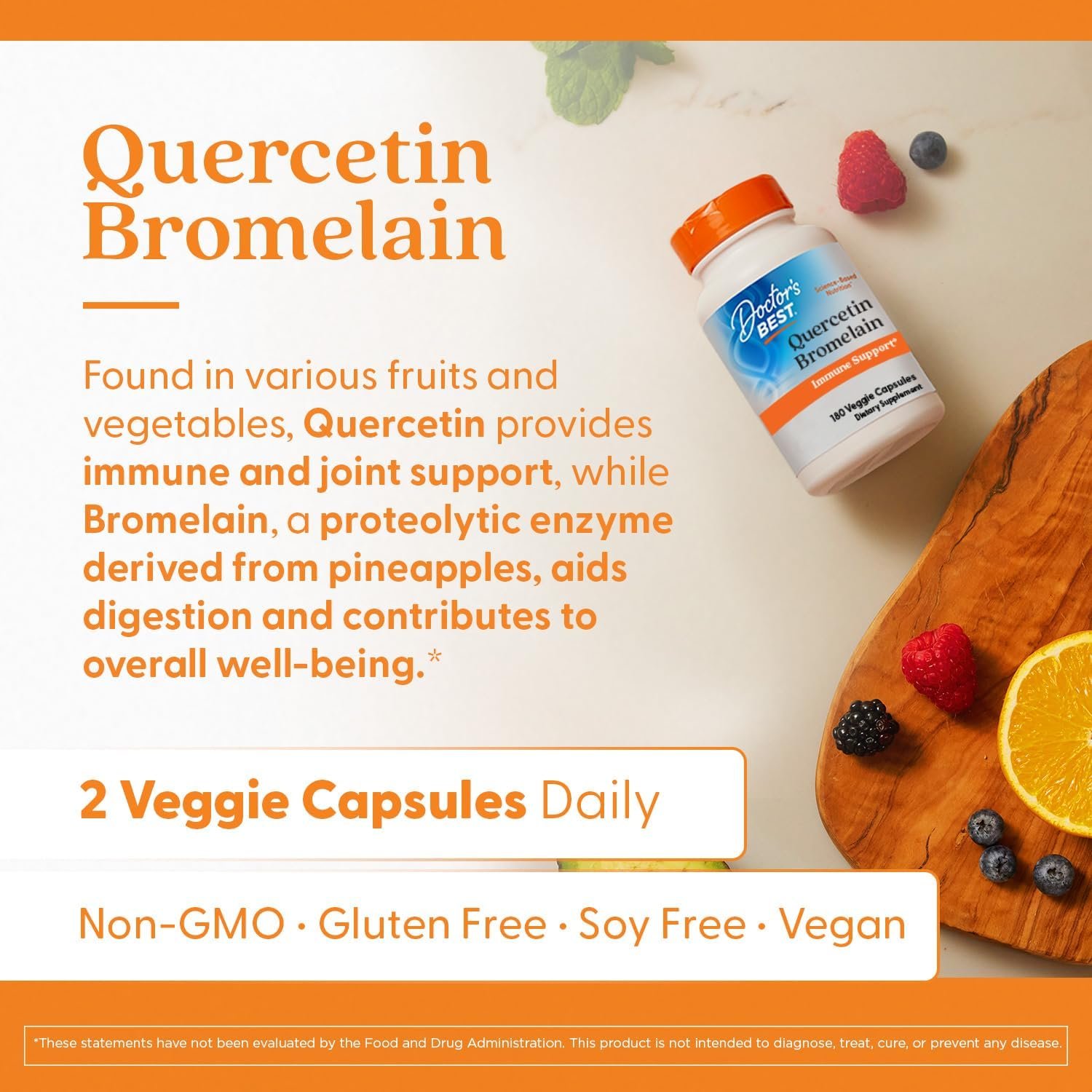 Doctors Best Quercetin Bromelain, Immunity Support Capsule, Heart, Joint  Healthy Respiratory System, Non-GMO, Vegan, Gluten Free, Soy Free,180 VC