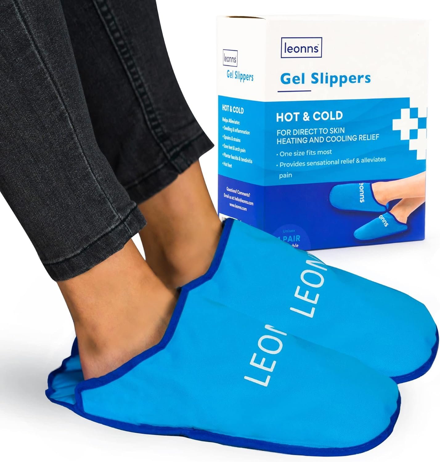Gel Ice Pack Slippers - Provides Hot and Cold Therapy for Foot Pain, Neuropathy Pain Relief for Feet, Gout Relief, Swollen Feet, Plantar Fasciitis and Heel Spurs- One Size Fits Most (Blue)