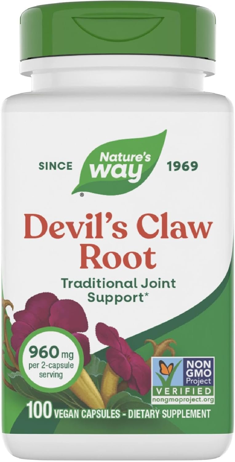 Nature’s Way Devils Claw Root, Traditional Joint Support*, 960 mg per 2-Capsule Serving, Gluten-Free, Non-GMO Project Verified, 100 Vegan Capsules (Packaging May Vary)