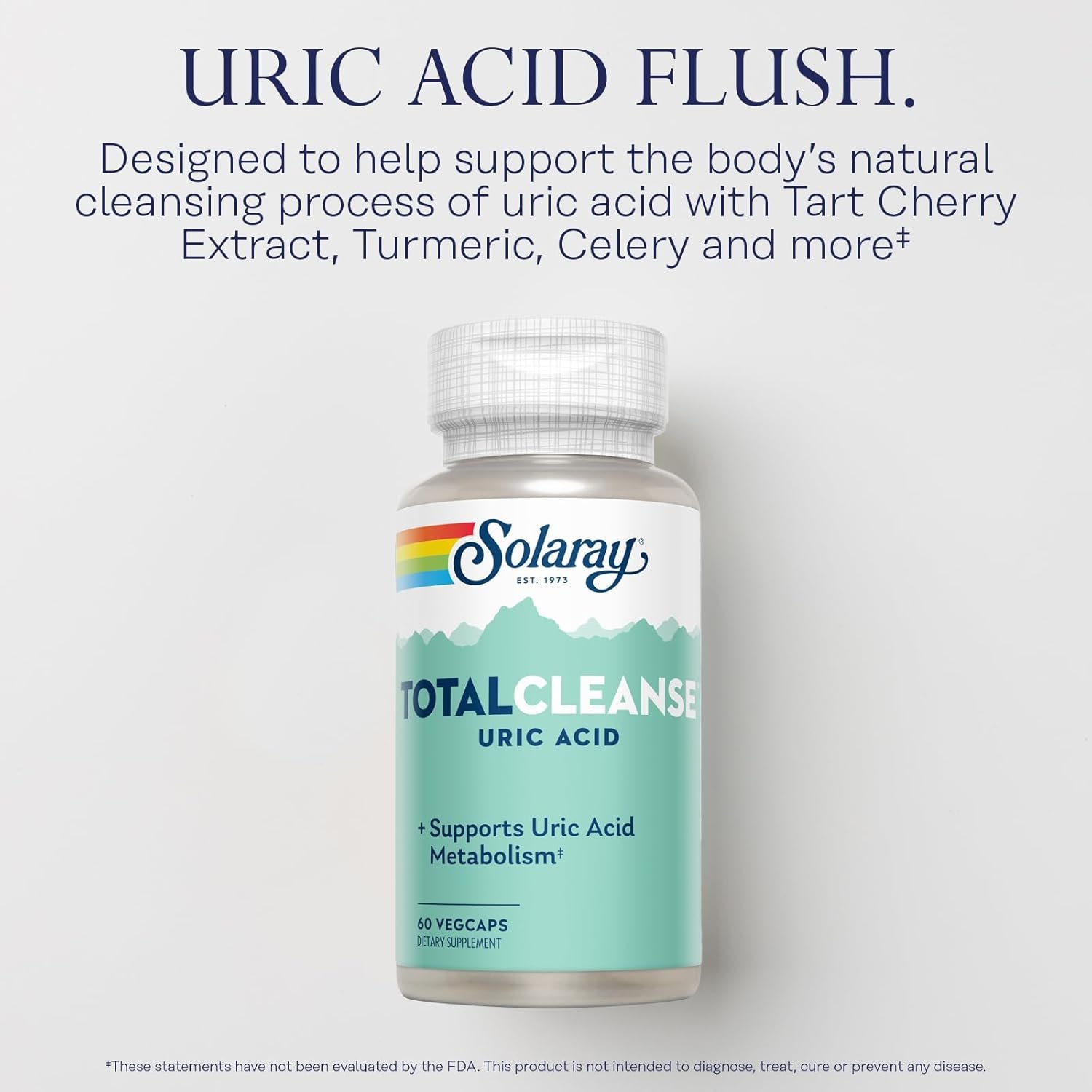 Solaray Total Cleanse Uric Acid - Joint Health Supplement - Powerful Joint Support and Uric Acid Cleanse with Tart Cherry Extract, Celery Seed, Turmeric Extract - 60-Day Guarantee, 30 Serv, 60 VegCaps