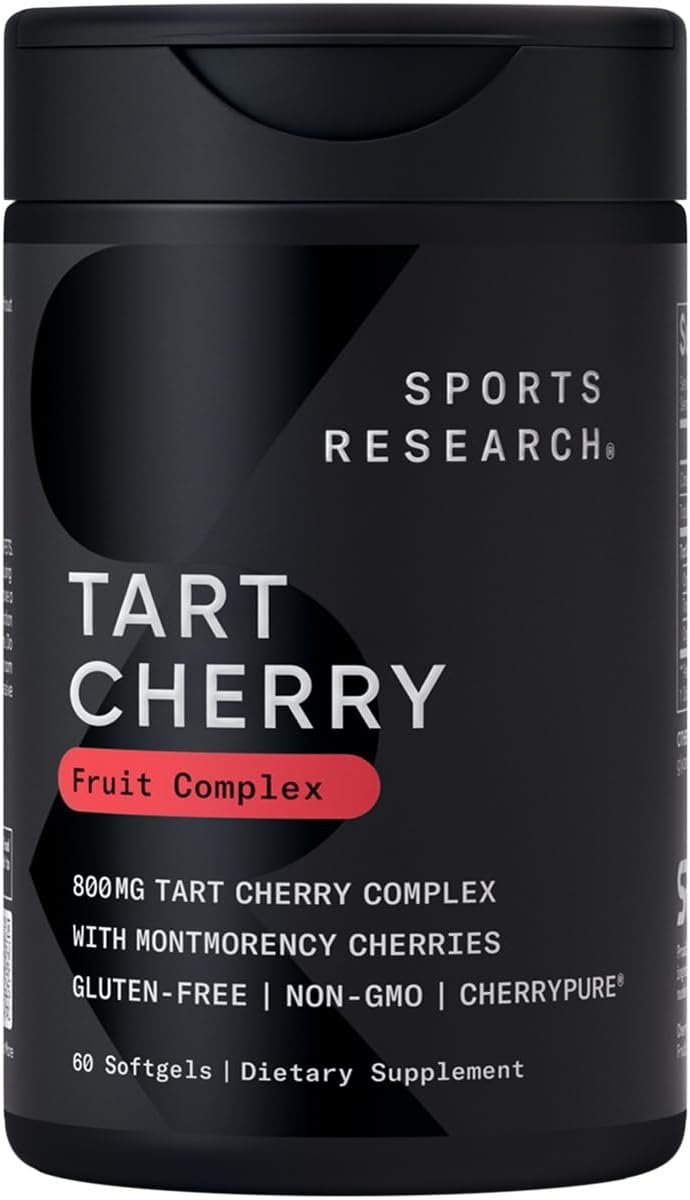 Sports Research Tart Cherry Capsules - Made from Montmorency Tart Cherries - Non-GMO  Gluten Free - 60 Liquid Softgels