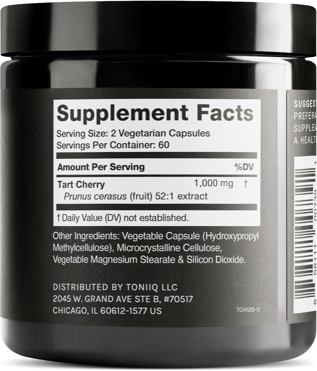Toniiq Tart Cherry Capsules - Ultra High Potency 52:1 Extract - Highly Concentrated - Third-Party Lab Tested for Purity  Quality - 120 Capsules